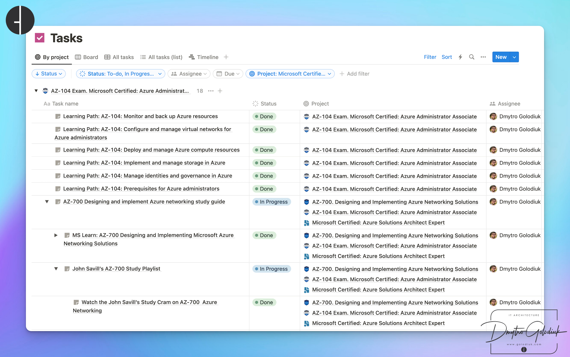 My Project Tasks in Notion.